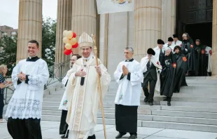 Archbishop Dennis Schnurr of Cincinnati, outside the Cathedral Basilica of St. Peter in Chains at the bicentennial Mass for the archdiocese The Catholic Telegraph